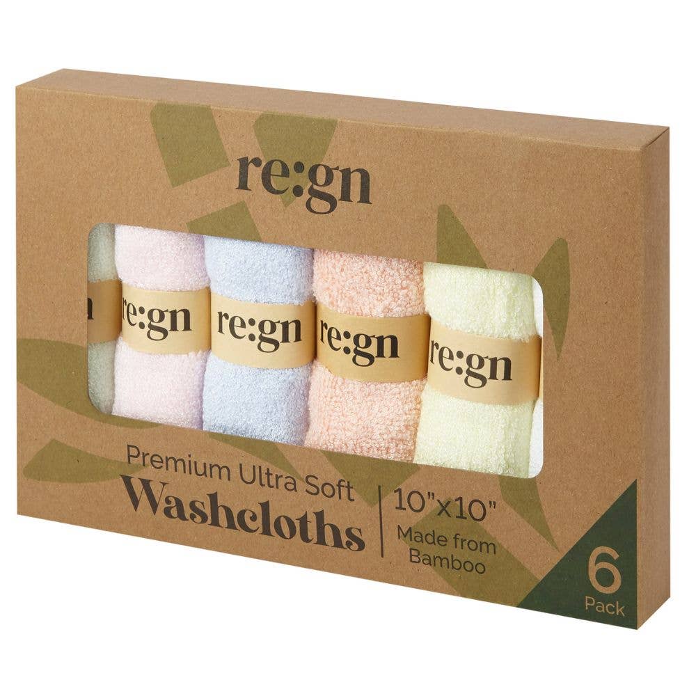Re:gn - Re:gn Organic Bamboo Face Cloths – Ultra-Soft Eco Washcloths, Pastel 6 Pack