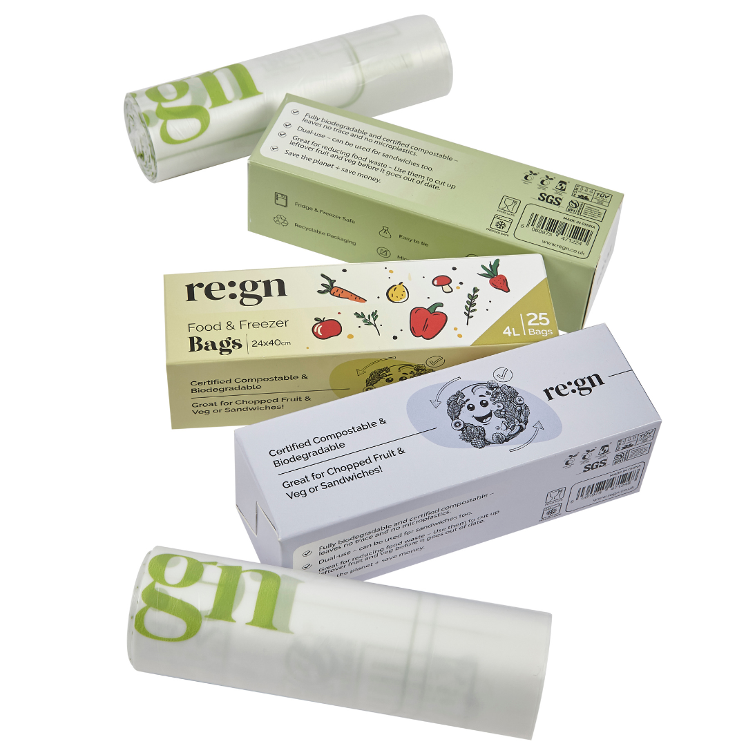 Re:gn - Compostable & Biodegradable 2L Food and Freezer Bags – 35 Bags per Roll, Leakproof, Plant-Based Storage