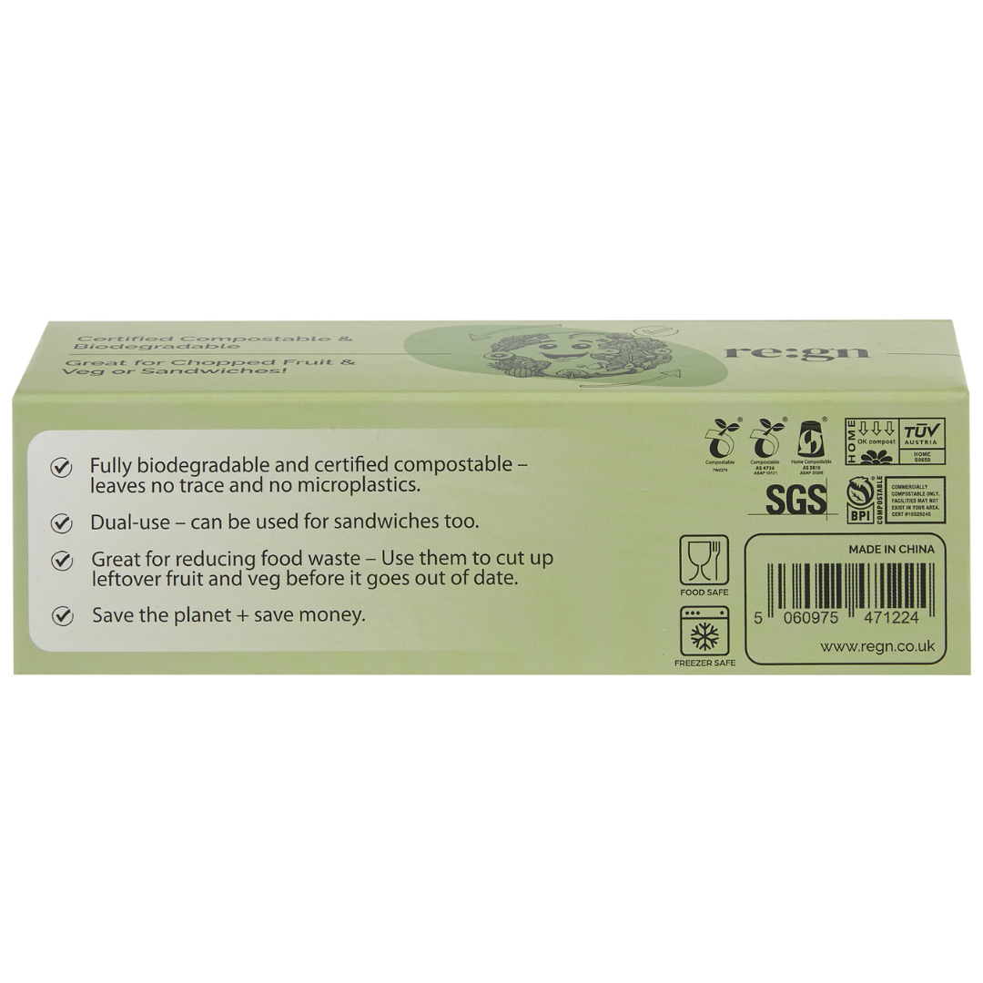 Re:gn - Compostable & Biodegradable 2L Food and Freezer Bags – 35 Bags per Roll, Leakproof, Plant-Based Storage