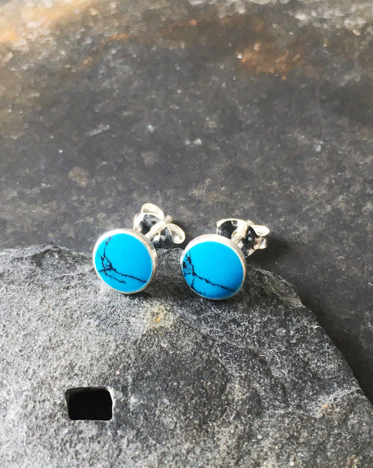 Bluelily925silver - SS409B - 6MM ROUND BLUE TQ STUD