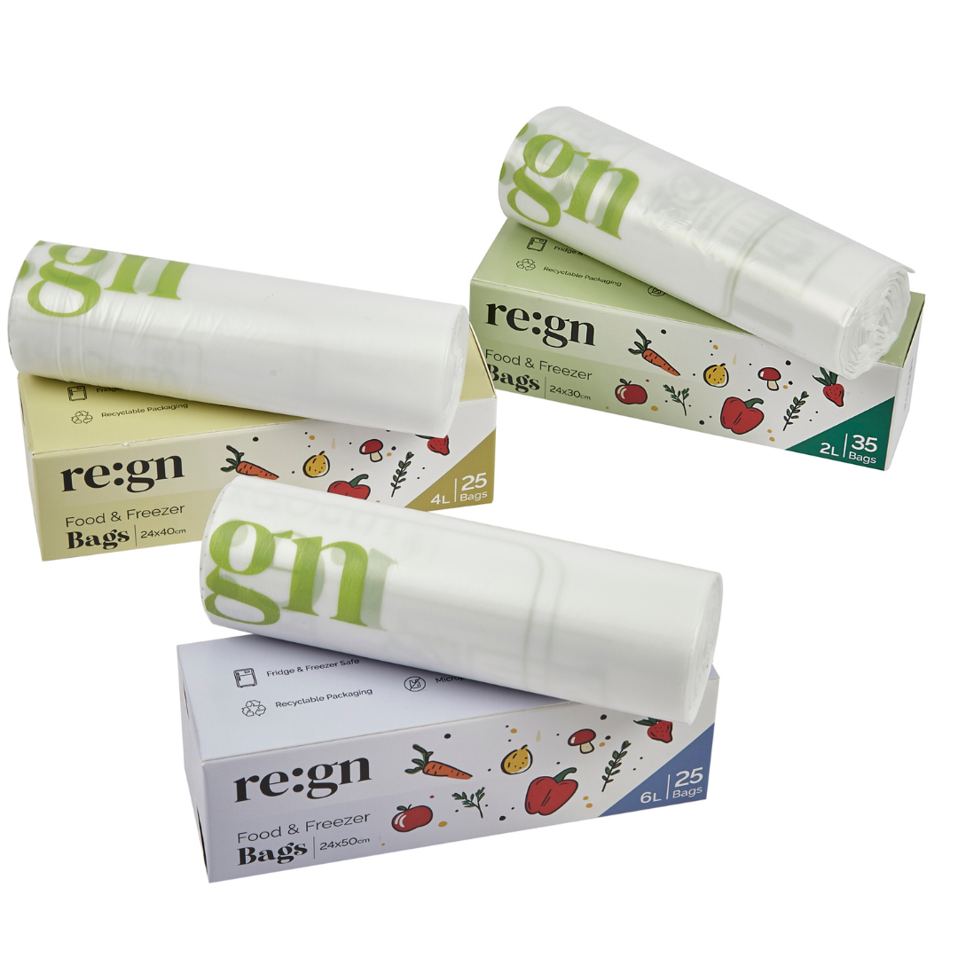 Re:gn - Compostable & Biodegradable 2L Food and Freezer Bags – 35 Bags per Roll, Leakproof, Plant-Based Storage