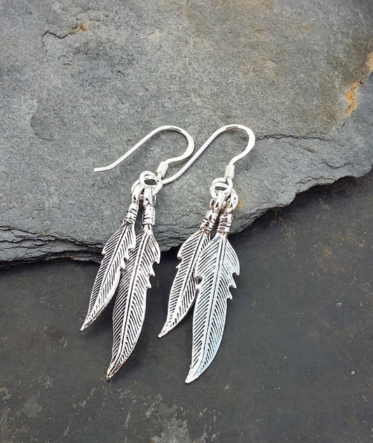 Double feather drop earrings