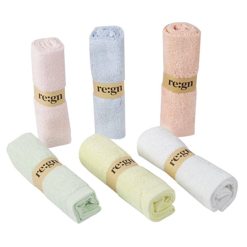 Re:gn - Re:gn Organic Bamboo Face Cloths – Ultra-Soft Eco Washcloths, Pastel 6 Pack