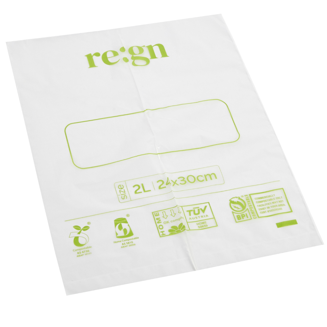Re:gn - Compostable & Biodegradable 2L Food and Freezer Bags – 35 Bags per Roll, Leakproof, Plant-Based Storage